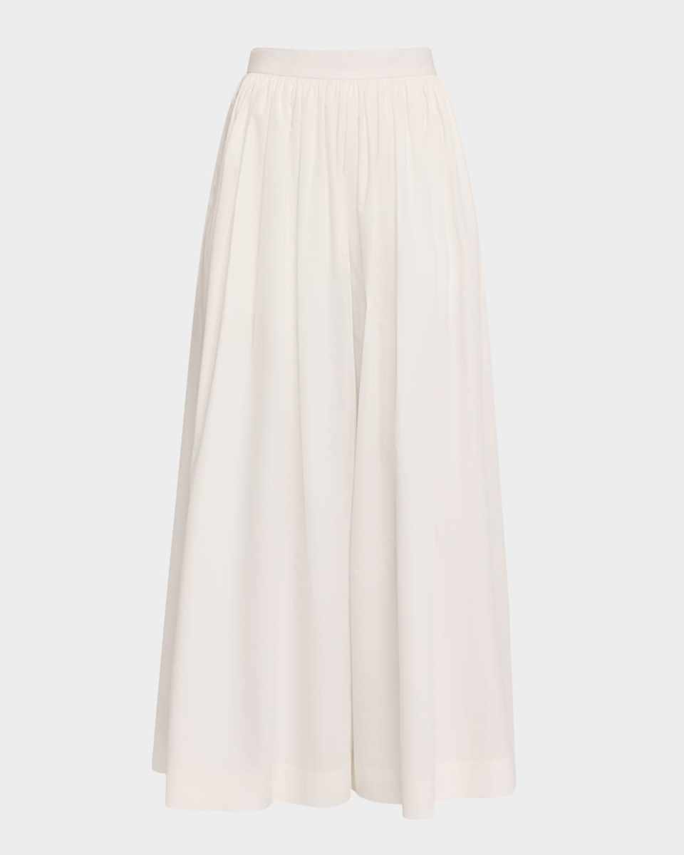 Renzo Pleated Cotton Poplin Sateen Wide-Leg Skirt Pants